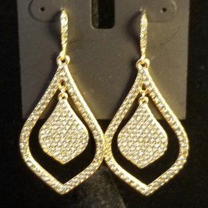 INC Double Teardrop Gold and Crystal Earrings NWT